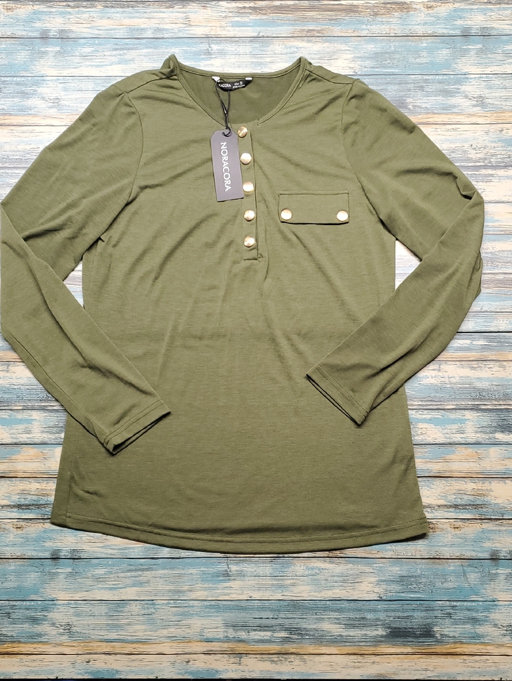 NoraCora Olive Green Long-Sleeve Button Pocket Henley